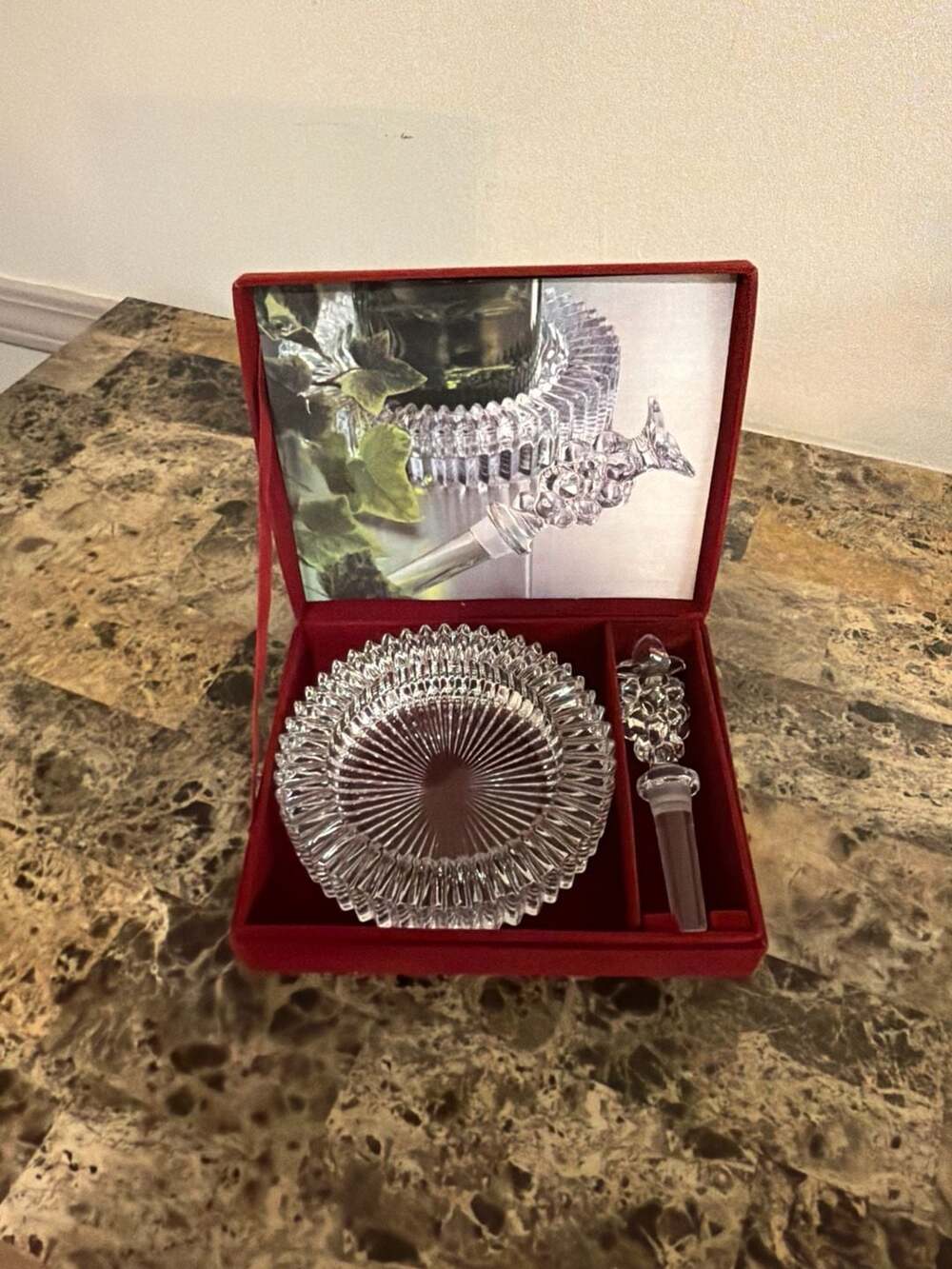 Vintage Mikasa Diamond Fire Champagne/Wine Set - Crystal Coaster & Grape Bottle